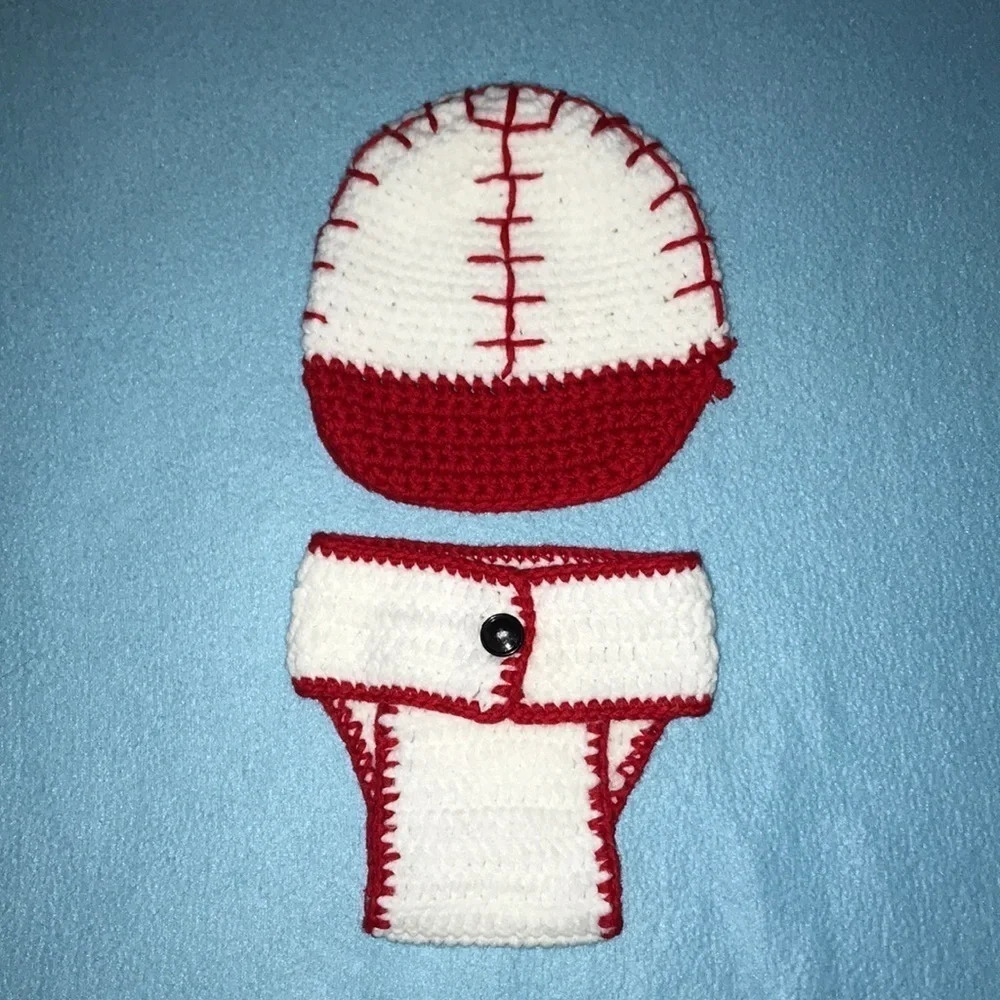 CROCHETED baseball hat and matching bottoms